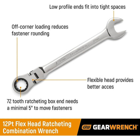 9/16 In.ch 72T 12-Point Flexible Head Open End Combination Wrench 9709