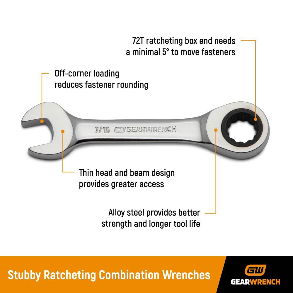 Combination Wrench Set 10 pc. Stubby Ratcheting Metric 9520D