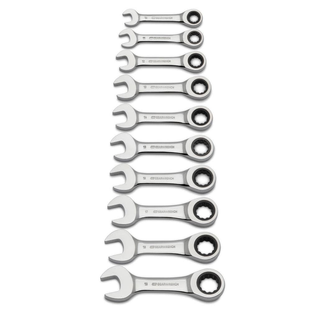 Combination Wrench Set 10 pc. Stubby Ratcheting Metric 9520D