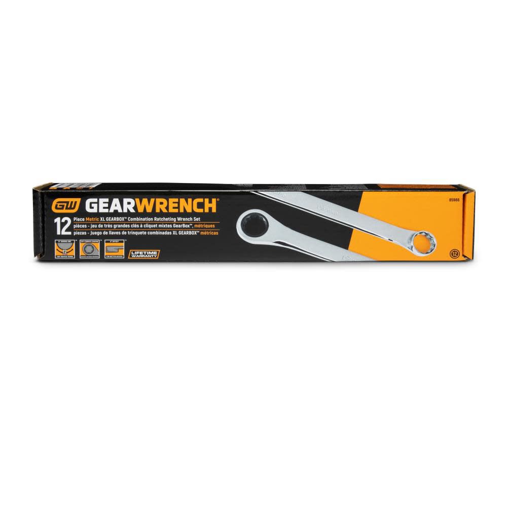 Double Box Ratcheting Wrench Set 12 Piece XL GearBox Metric 85988