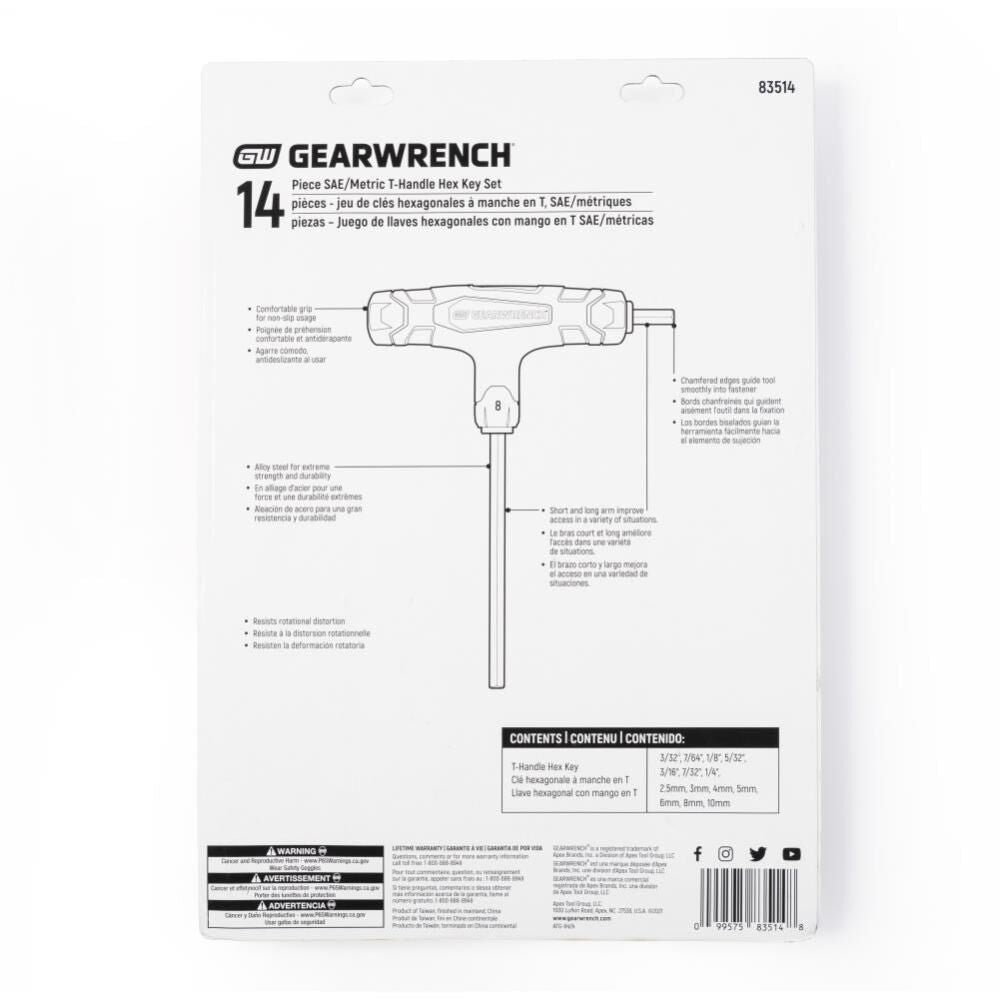 Hex Key Set SAE/Metric T Handle 14pc 83514