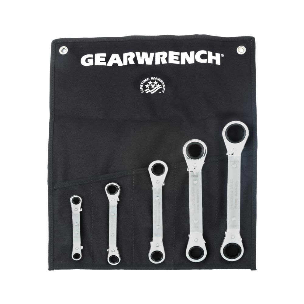 Laminated Ratcheting Box Wrench Set 5 Pc. 6 & 12 Point SAE 25 Offset 27-635G