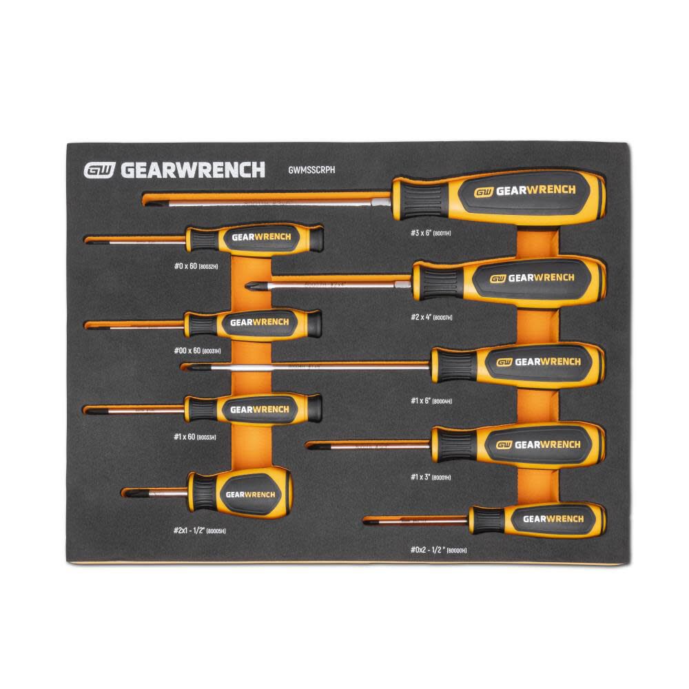 Phillips Dual Material Screwdriver Set in Foam Storage Tray 9pc GWMSSCRPH