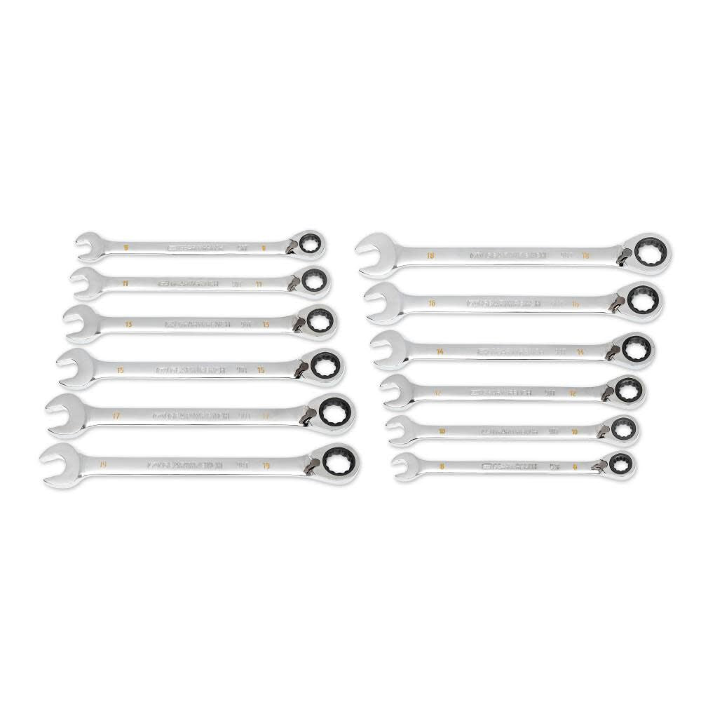 Ratcheting Wrench Set 90 Tooth 12 Point Metric Reversible 12pc 86627