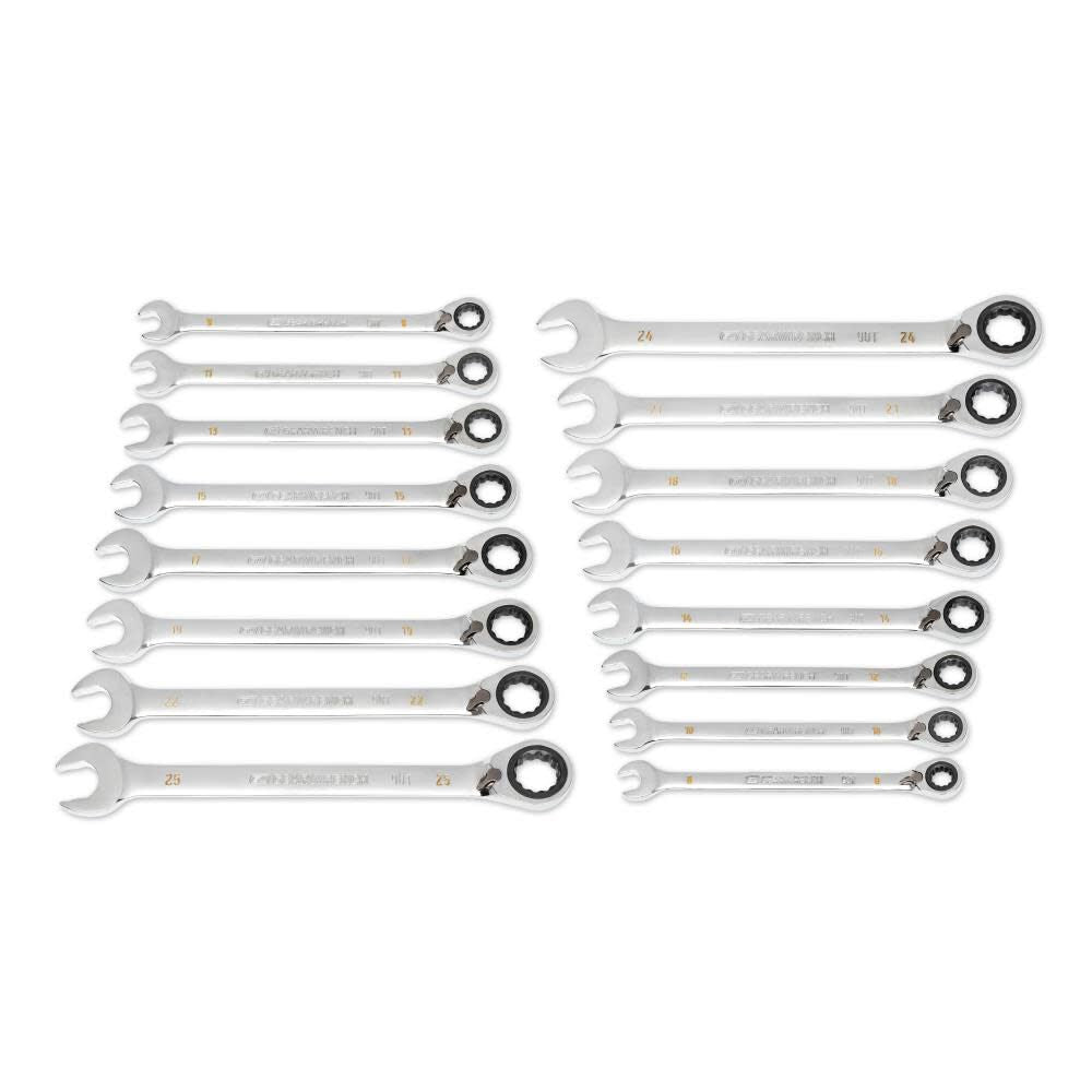 Ratcheting Wrench Set 90 Tooth 12 Point Metric Reversible 16pc 86629