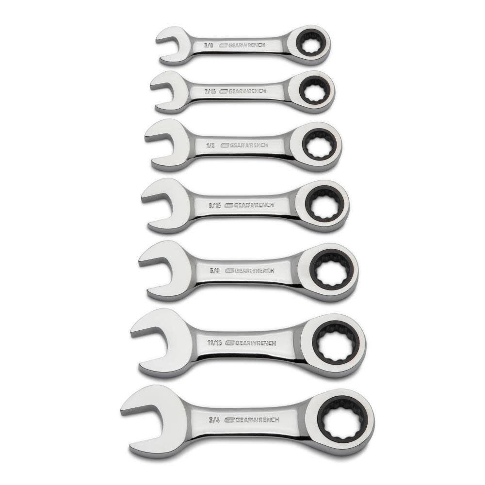 Ratcheting Wrench Set SAE Stubby Combination 7pc 9507D