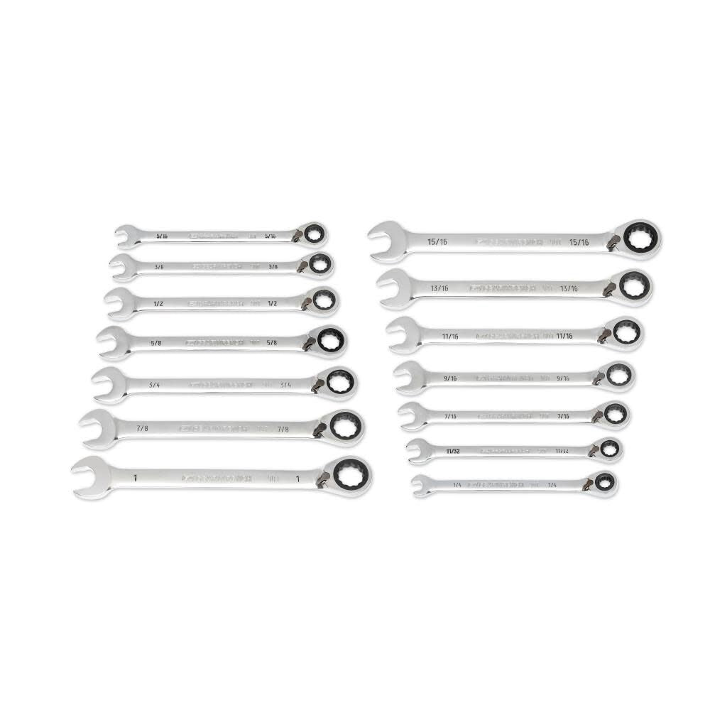 Ratcheting Wrench Set with Wrench Roll 90 Tooth 12 Point SAE Reversible 14pc 86661