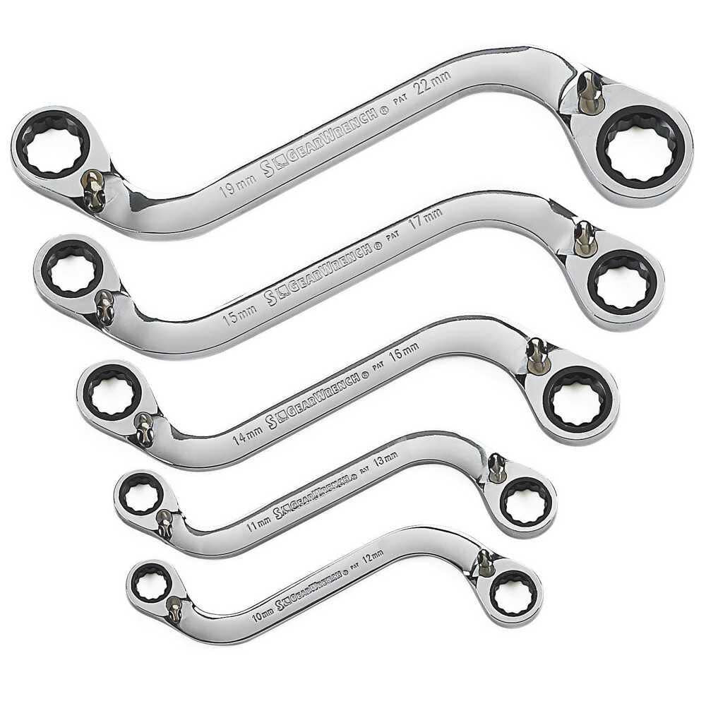 S Shape Reversible Double Box Ratcheting Wrench Set 5 Pc. Metric 85299