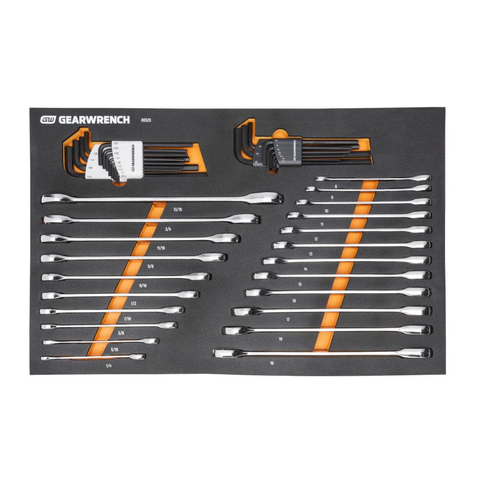 SAE/Metric Ratcheting Wrench and Hex Key Set 90T 44pc 86528