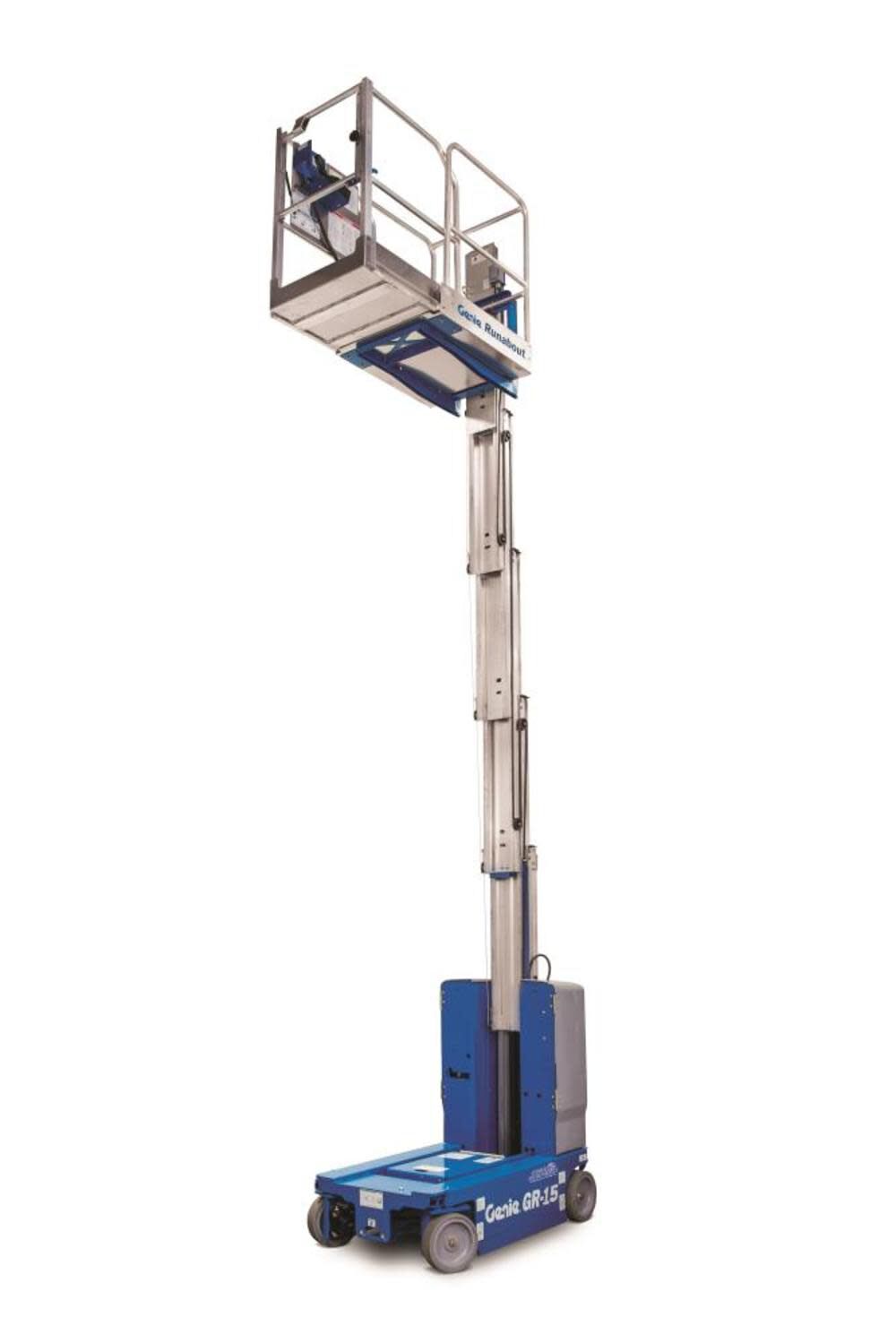 Runabout Vertical Mast Lift 15' Platform Height 500# Lift Capacity Electric GR-15