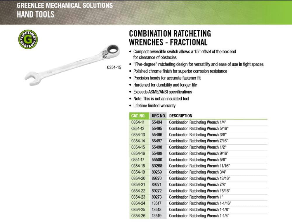 Ratcheting Wrench Set 7pc 0354-01