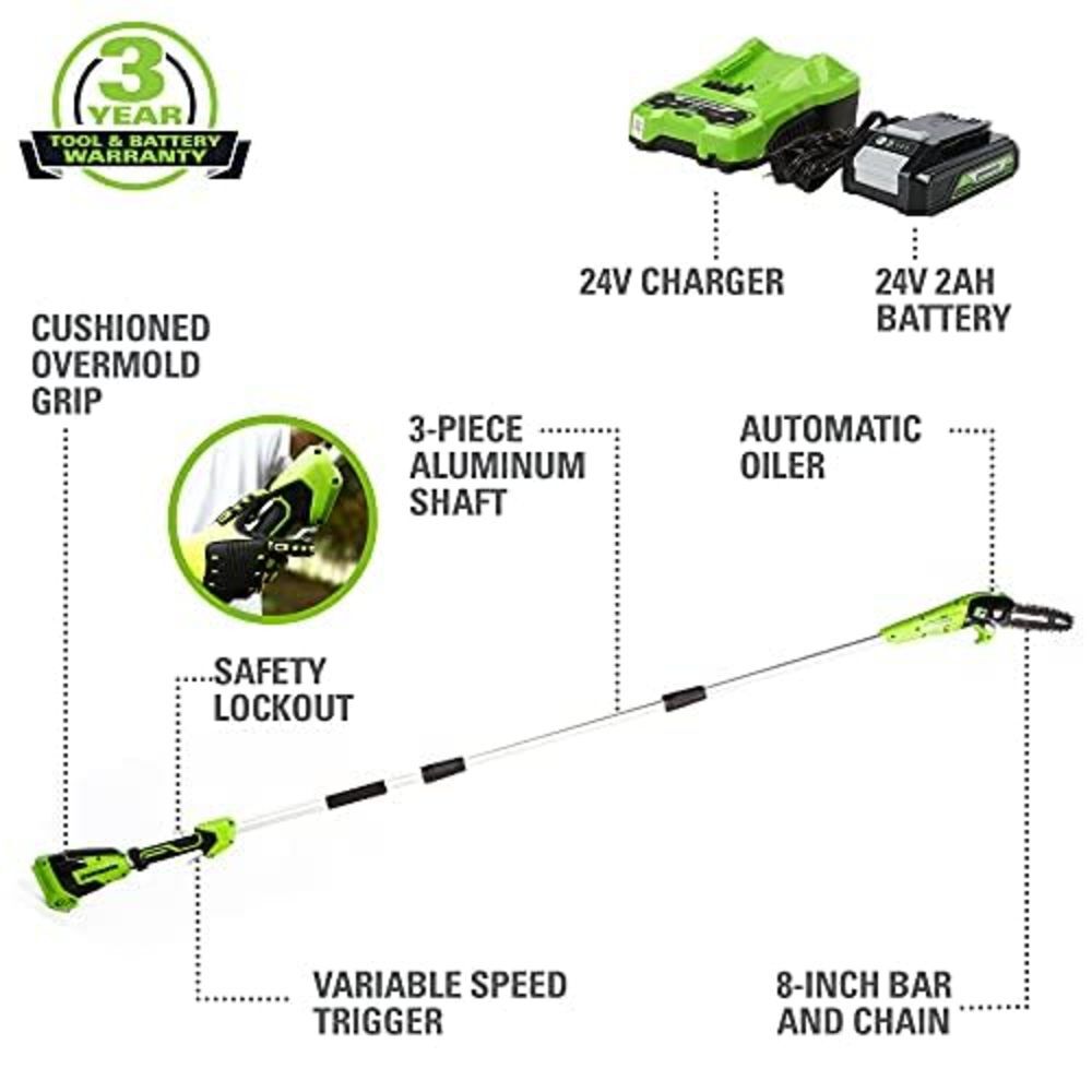 24V 8in Pole Saw with 2Ah Battery & Rapid Charger Kit 1402102