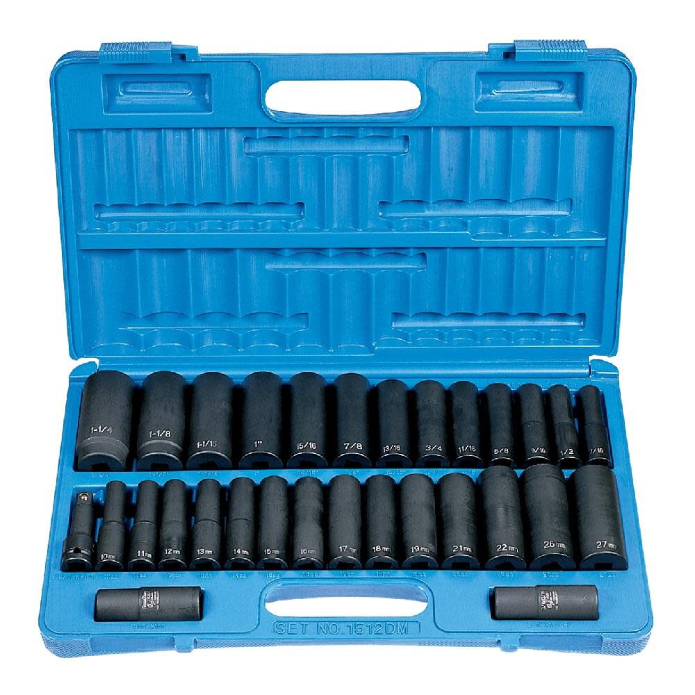 1/2 In. Drive 30 pc. Deep Length Fractional & Metric Socket Set 1512DM