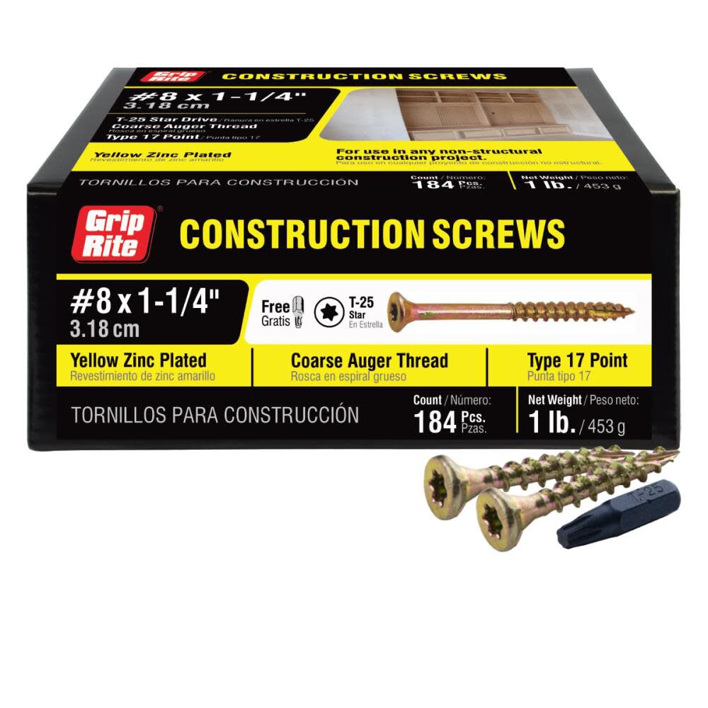 1-Lb #8 x 1.25-in Bugle-Head Yellow Zinc Type 17 Star-Drive Interior Wood Screw 114GCS1