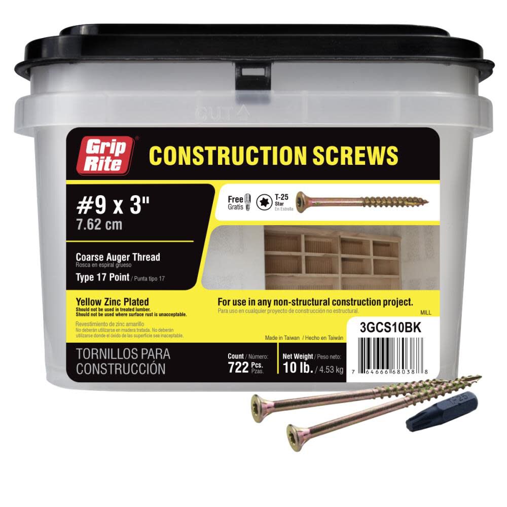 10-Lb #9 x 3-in Bugle-Head Yellow Zinc Type 17 Star-Drive Interior Wood Screw 3GCS10BK