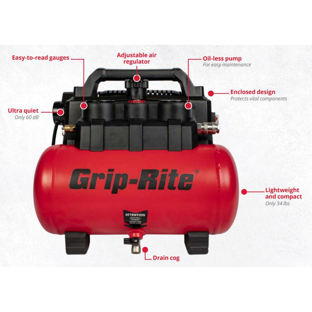 1.5 Gallon Ultra Quiet Handy Carry Air Compressor GR200QW