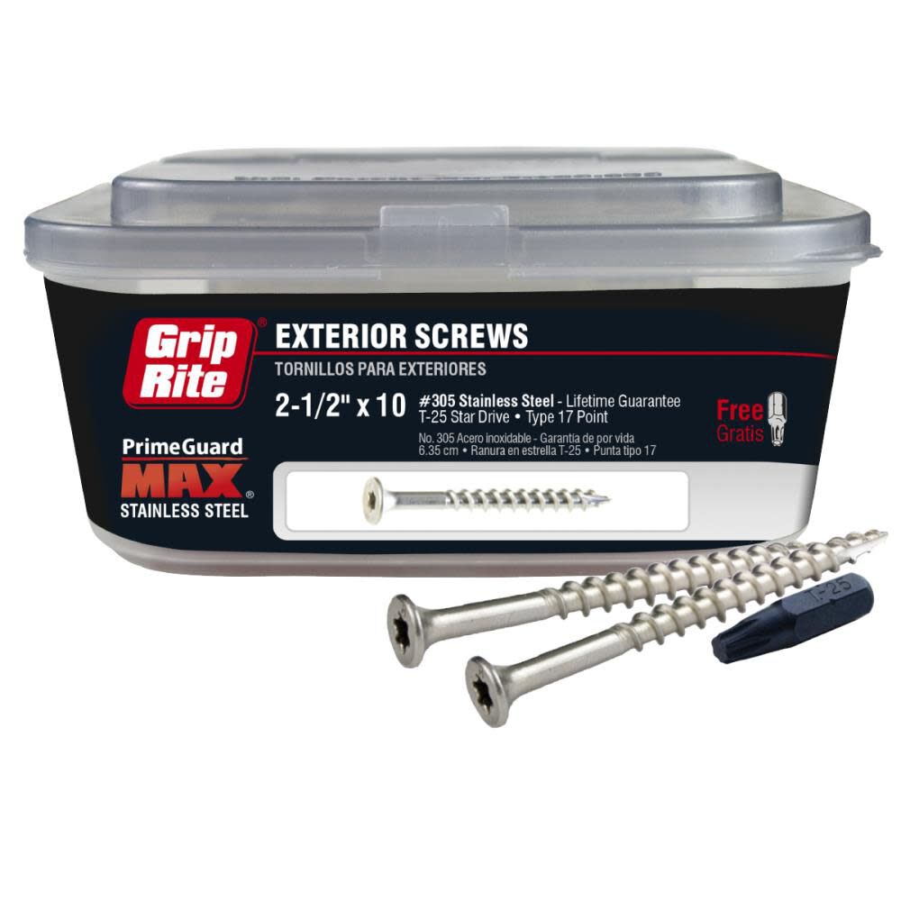 PrimeGuard Max 1-Lb Box #10 x 2.5-in Countersinking-Head Stainless Steel Star-Drive Deck Screws MAXS62703