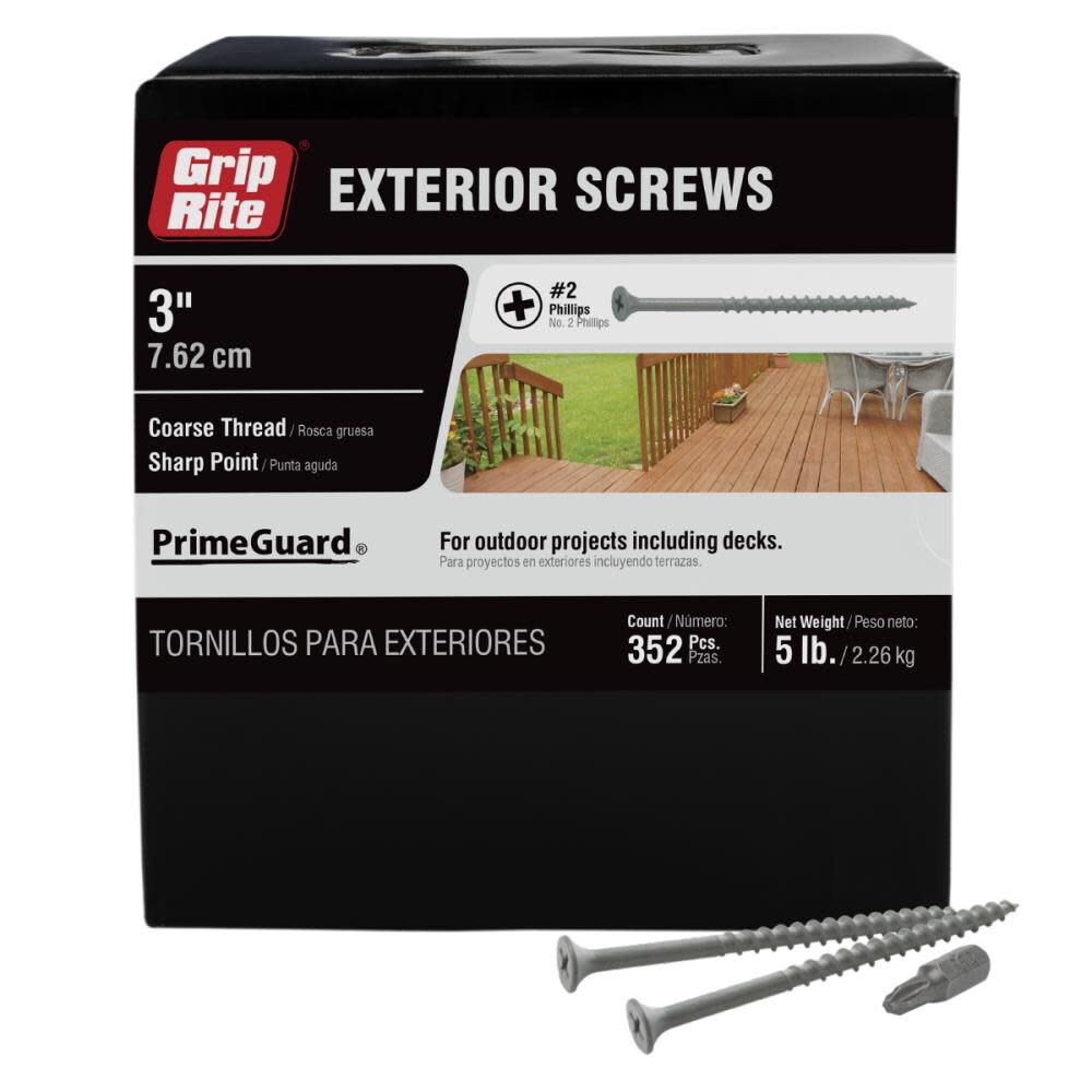 PrimeGuard Ten 5lb Deck Screw 3 in Gray Phillips Drive Head PTN3S5