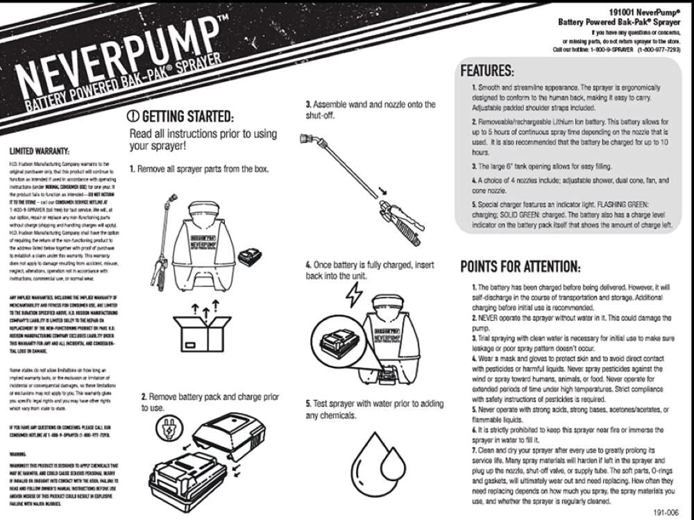 Pro Neverpump Bak-Pak Sprayer Kit 4 Gallon 19001