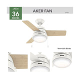 Aker Ceiling Fan 36in Fresh White/Natural Wood 59301