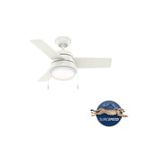 Aker Ceiling Fan 36in Fresh White/Natural Wood 59301