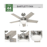 Fan Barlett Ceiling Fan 44in Brushed Nickel Light Gray Oak 51839