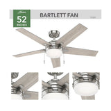 Barlett Ceiling Fan 52in Brushed Nickel Light Gray Oak 51329