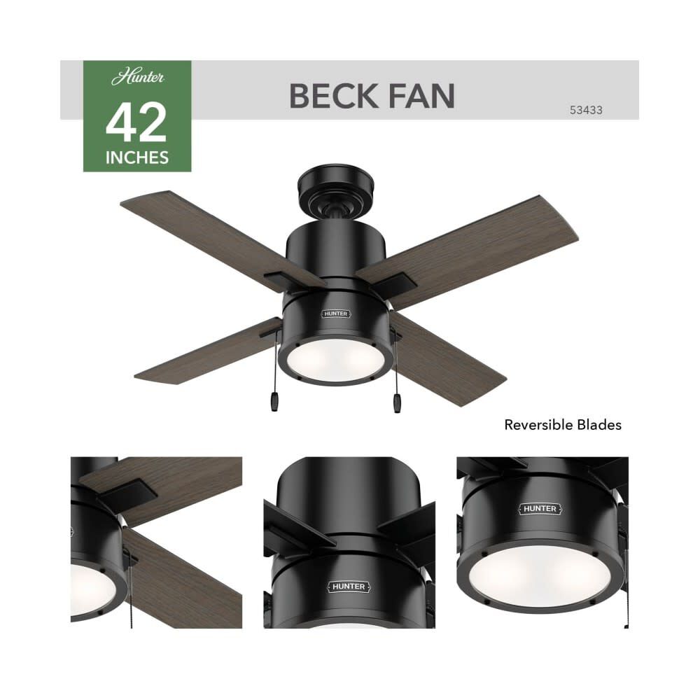 Beck Ceiling Fan 42in Matte Black/Greyed Walnut 53433