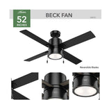 Beck Ceiling Fan 52in Matte Black/Greyed Walnut 54215