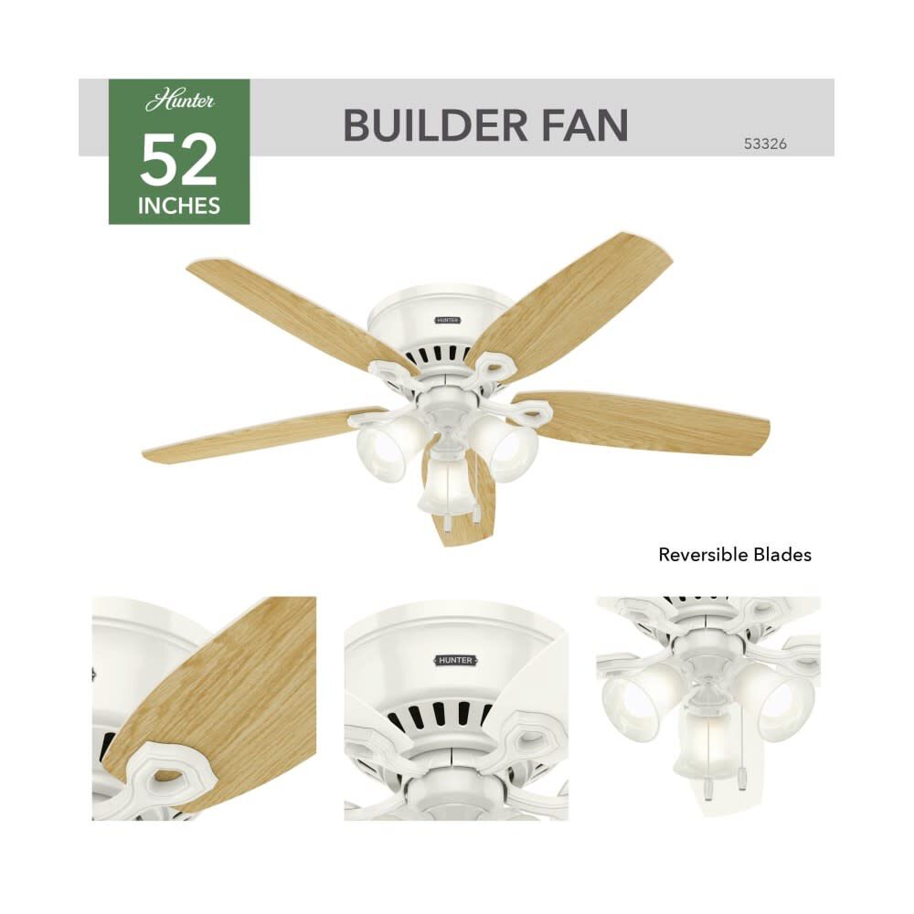 Builder Ceiling Fan 52in LED Indoor Snow White/Light Oak 53326