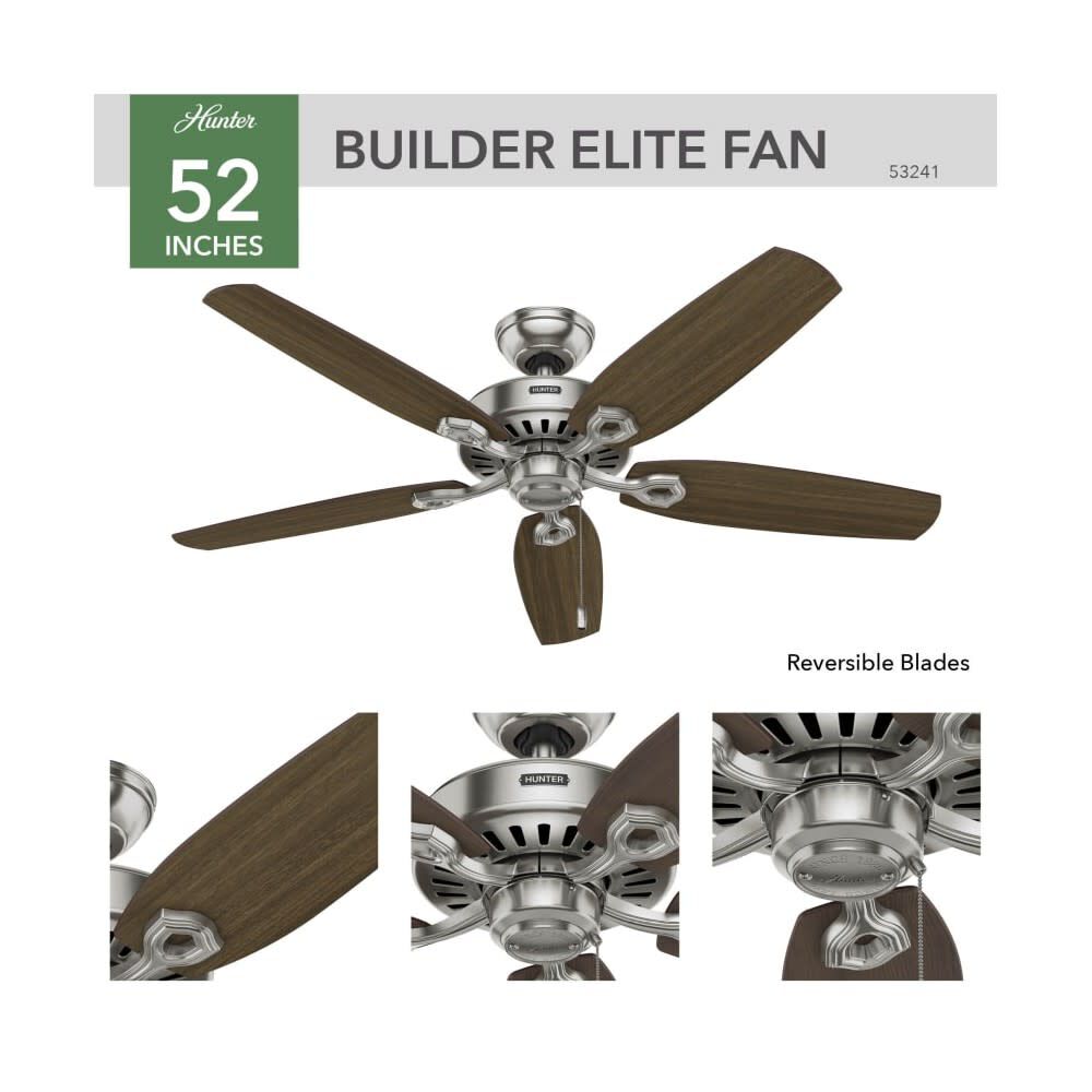 Builder Elite Ceiling Fan 52in Nickel Brazilian Cherry 53241