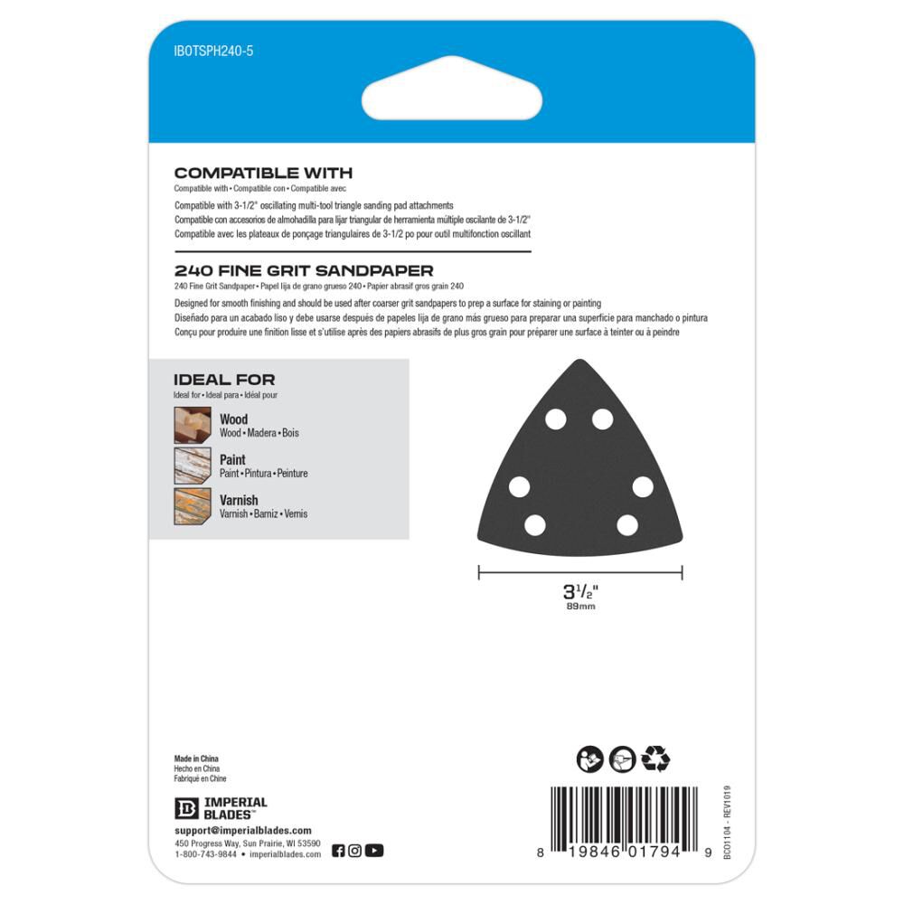 IBOTSPH240-5 Oscillating Multi-Tool Triangle Sandpaper 240 Fine Grit 5PC IBOTSPH240-5