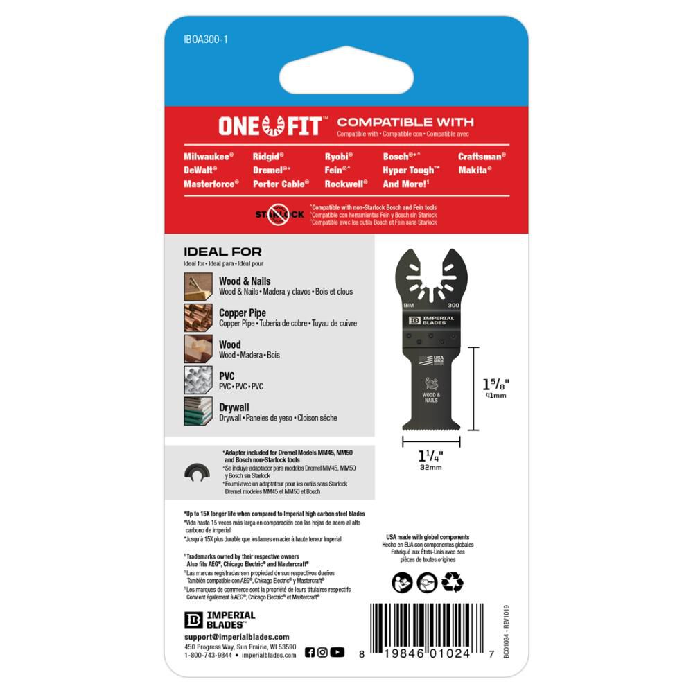 One Fit 1 1/4in Standard Wood & Nails Blade 1pc IBOA300-1