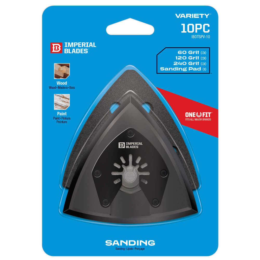 One Fit 3-1/2in Oscillating Triangle Sanding Pad + Sandpaper Variety Pack 10PC IBOTSPV-10