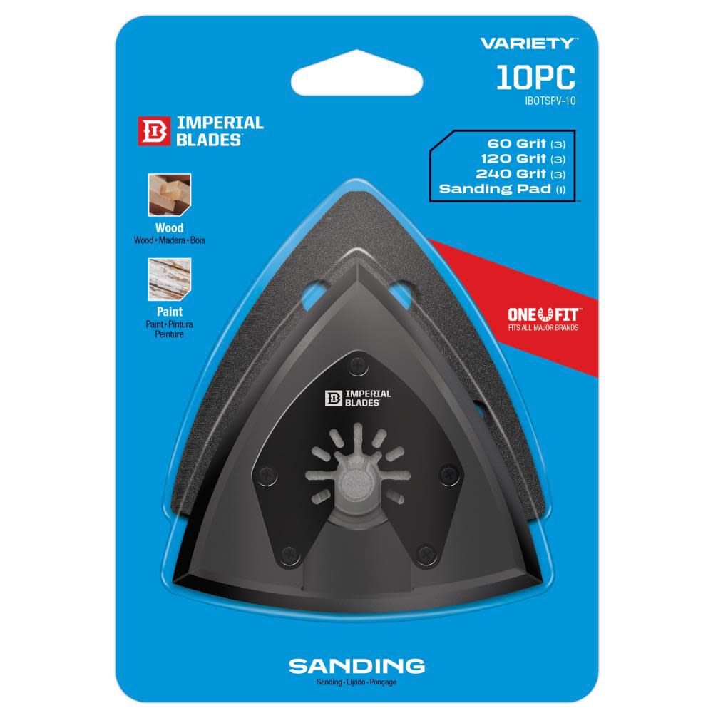 One Fit 3-1/2in Oscillating Triangle Sanding Pad + Sandpaper Variety Pack 10PC IBOTSPV-10