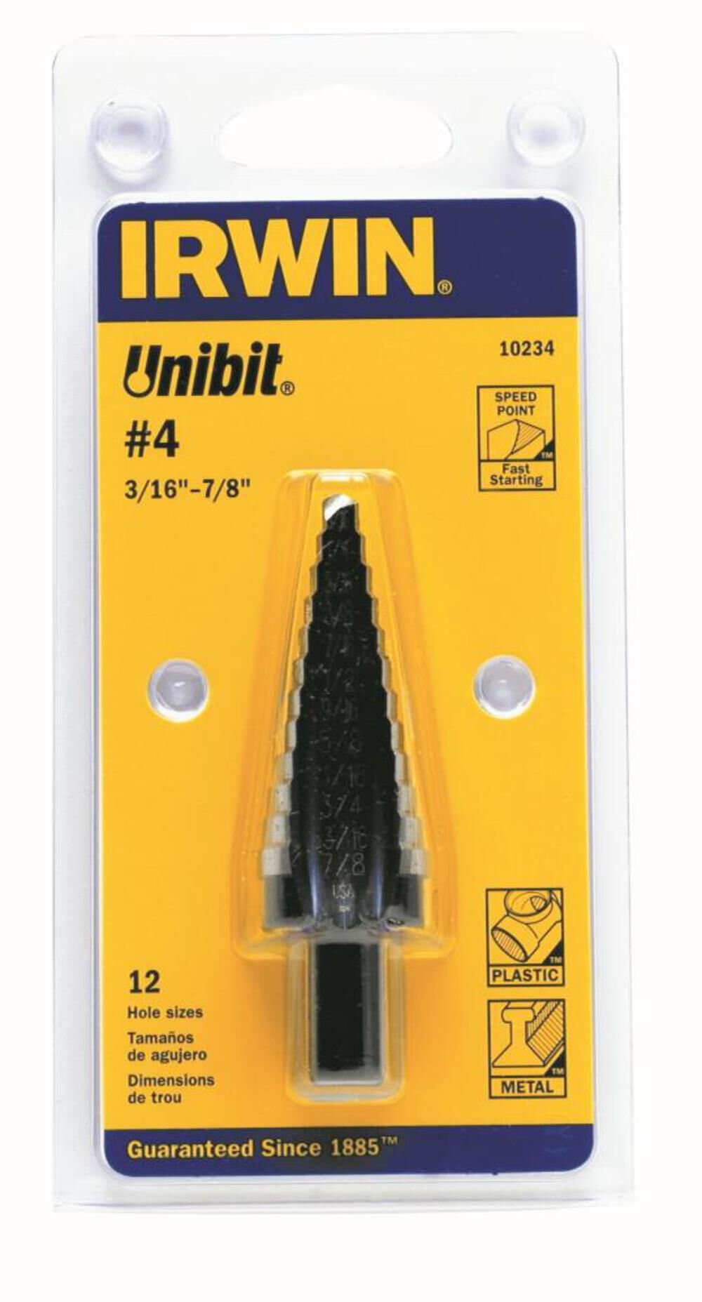#4 Unibit Step Drill Bit 3/16 In. to 7/8 In. 12 Sizes 10234