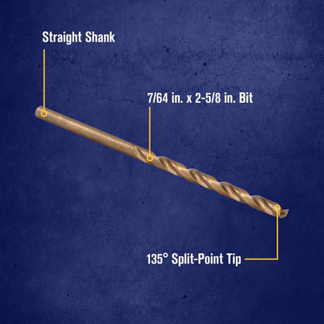 7/64 in X 2-5/8 in Drill Bit Cobalt Alloy Steel Straight Shank, Jobber-Length 3016007