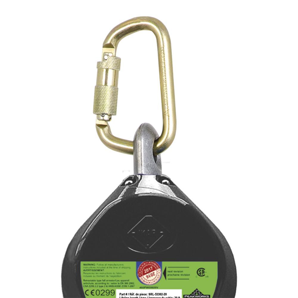 Safety 20 ft Self-Retracting Lifeline with Galvanized Steel Cable, Snap Hook V845533020LE