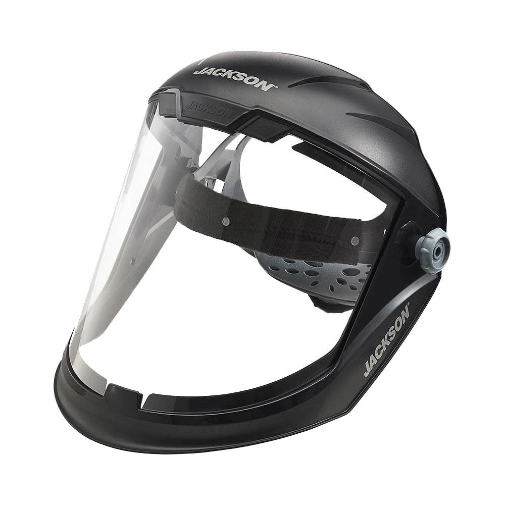 Lightweight MAXVIEW Premium Face Shield with Ratcheting Headgear Clear Tint Anti-Fog Coating Black 14201