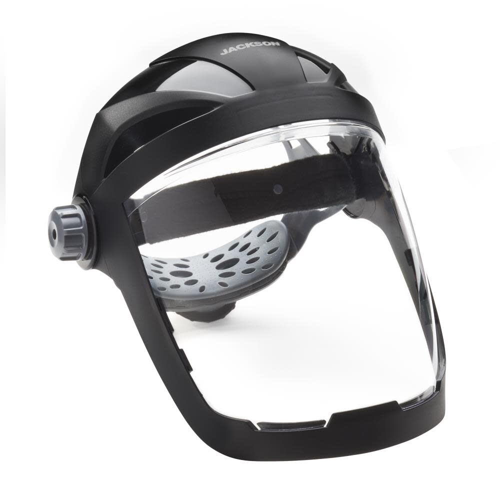 Lightweight QUAD500 Premium Multipurpose Face Shield with Ratcheting Headgear Clear Tint Anti-Fog Coating Black 14220