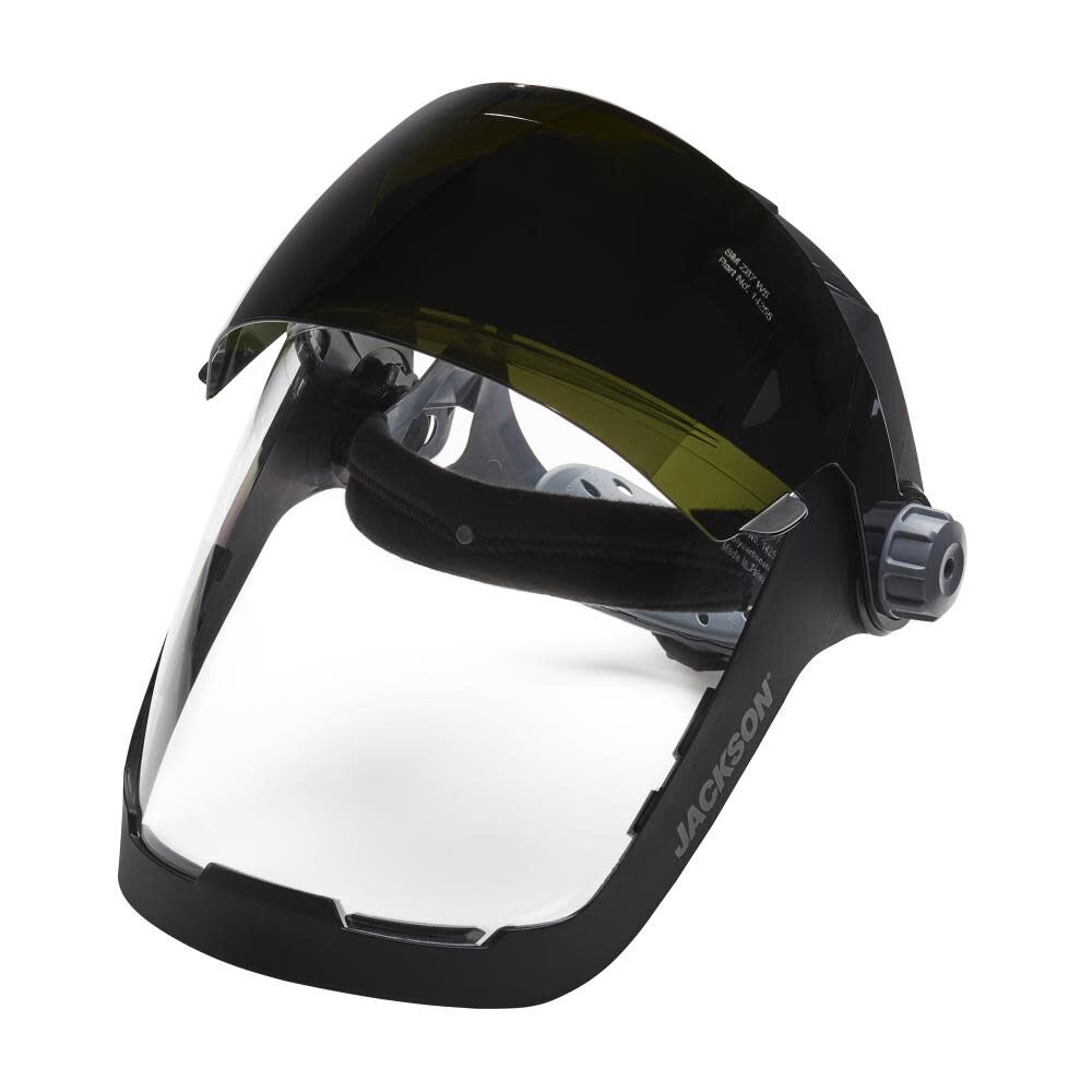 QUAD 500 Premium Multi-Purpose Face Shield - Clear Window with Shade 5 IR Flip Visor - Anti-Fog Coating - 370 Speed Dial Ratcheting Headgear 14230