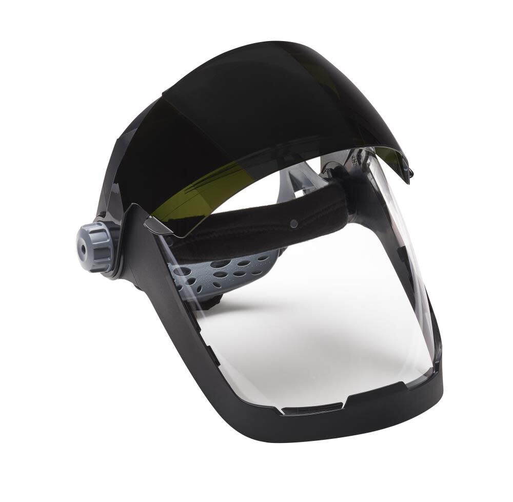 QUAD 500 Premium Multi-Purpose Face Shield - Clear Window with Shade 5 IR Flip Visor - Anti-Fog Coating - 370 Speed Dial Ratcheting Headgear 14230