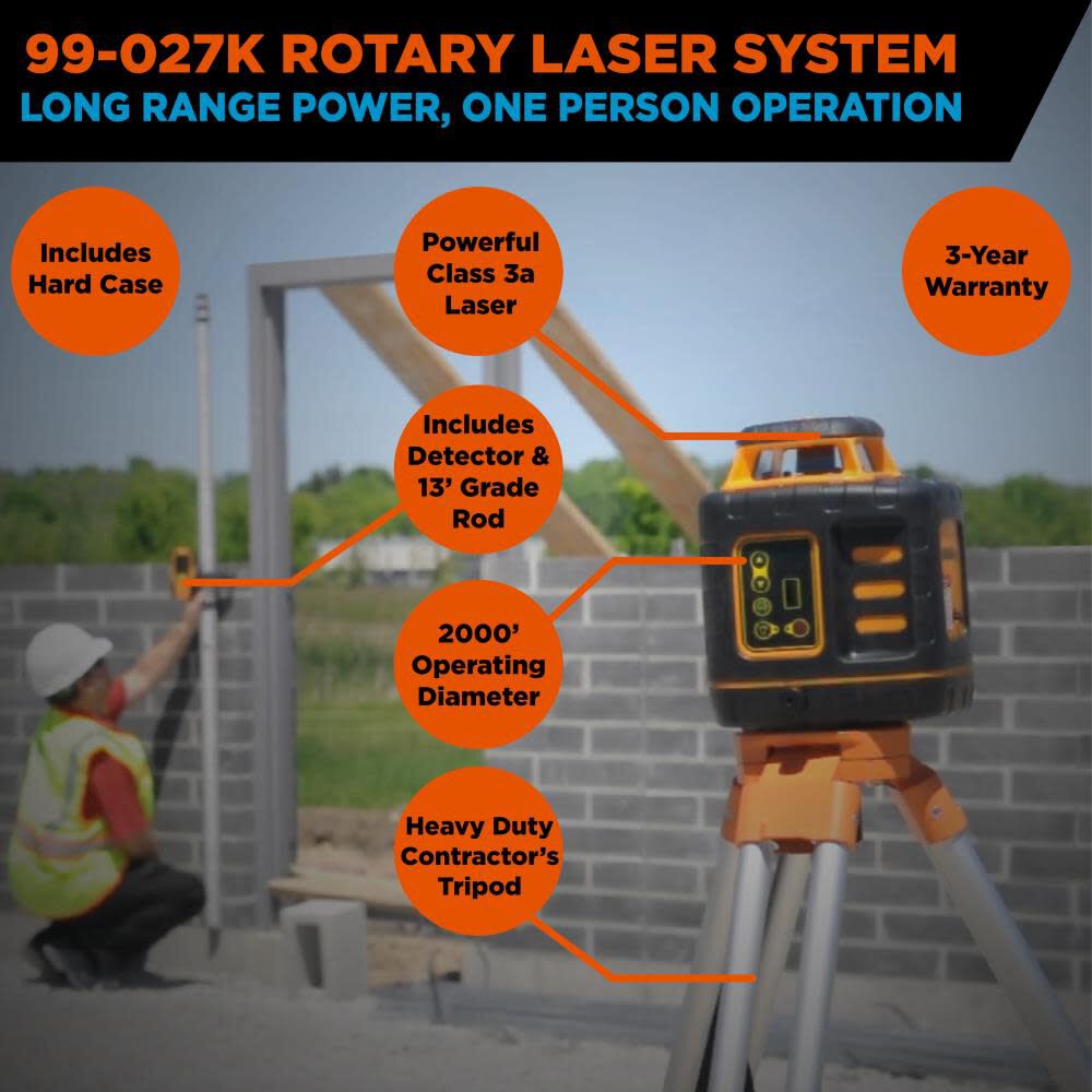 Red 200-ft Self-Leveling Outdoor 360 Beam Rotary Laser Level (Accessories Included) 99-027K