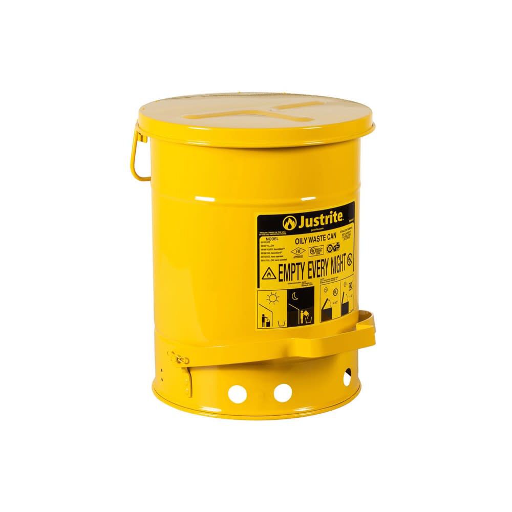 6 Gallon Yellow Steel Self-Closing Cover Oily Waste Can 9101