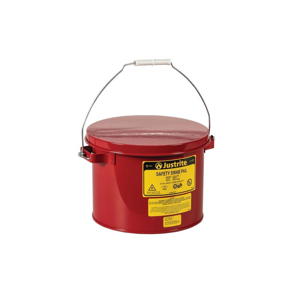 6 Quart Red Steel Hinged Cover Swab Pail 10471