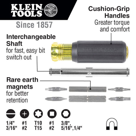 11-in-1-Piece Bi-material Handle Magnetic Multi-bit Multi Tool Screwdriver 32500MAG