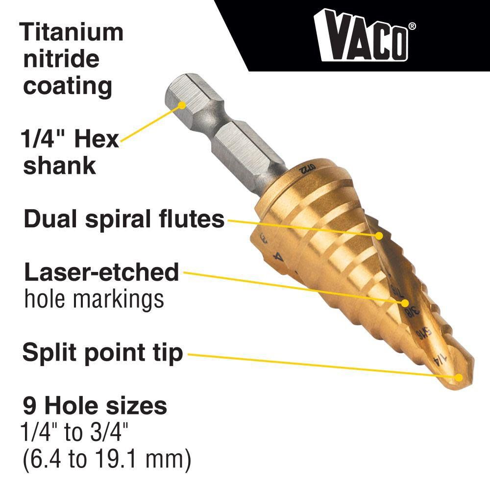 1/4in to 3/4in Step Drill Bit VACO 25963