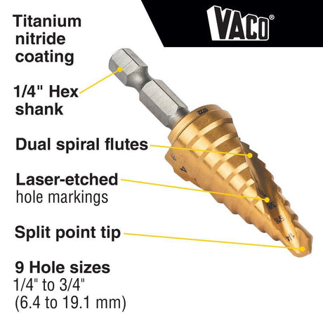 1/4in to 3/4in Step Drill Bit VACO 25963