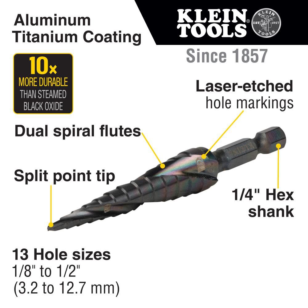 1/8in to 1/2in Quick Release Sprial Flute Step Drill Bit QRST01