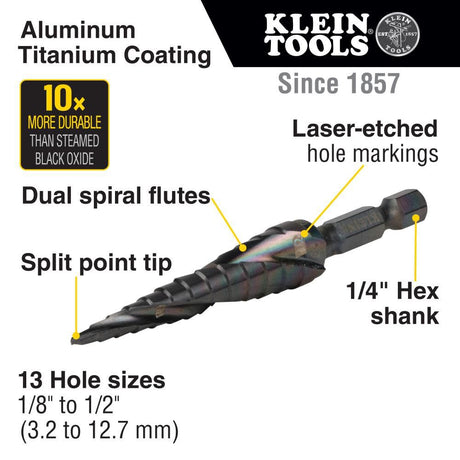 1/8in to 1/2in Quick Release Sprial Flute Step Drill Bit QRST01